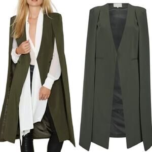 Lavish Alice On the Fly Cape Coat Jacket Small Khaki Green Long Midi Open Front
